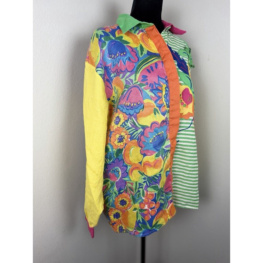 Victor Costa Designer Collection Colorful Patchwork Shirt Womens Size 12 Ramee - Picture 15 of 16
